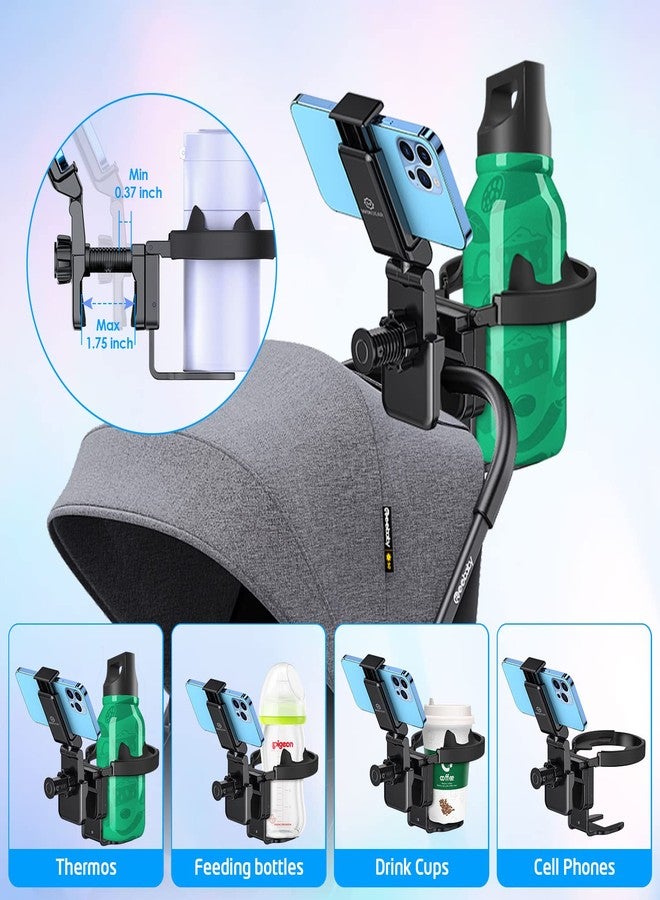 ويزجير حامل أكواب وحامل هاتف لعربة الأطفال من WixGear، حامل أكواب وهاتف عالمي 2 في 1 لعربة الأطفال، والكرسي المتحرك، والمشاية، مع حامل هاتف جديد (إصدار أحدث) - Image 3